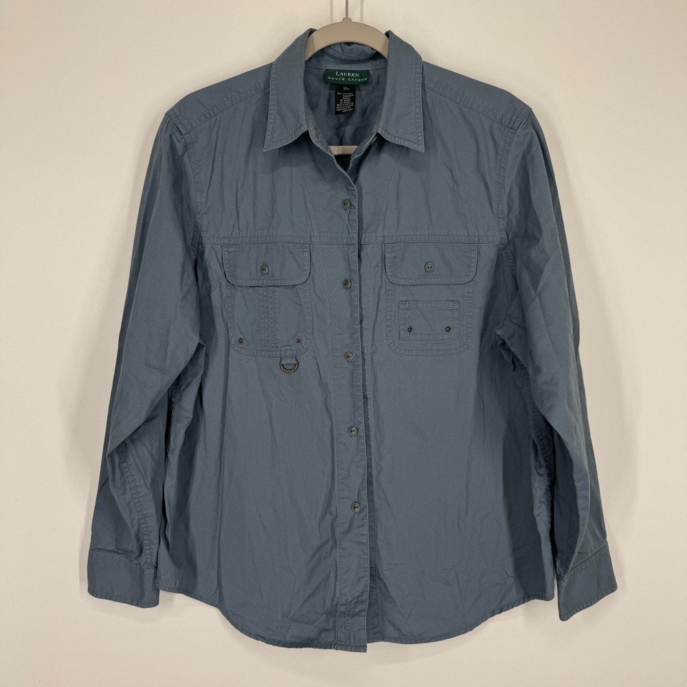VTG Lauren Ralph Lauren Button Down Shirt Women's Size XL Blue Dual Pocket